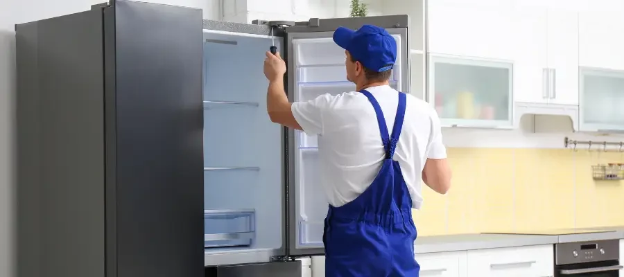 GE refrigerator ice maker being replaced by Blueb Services.