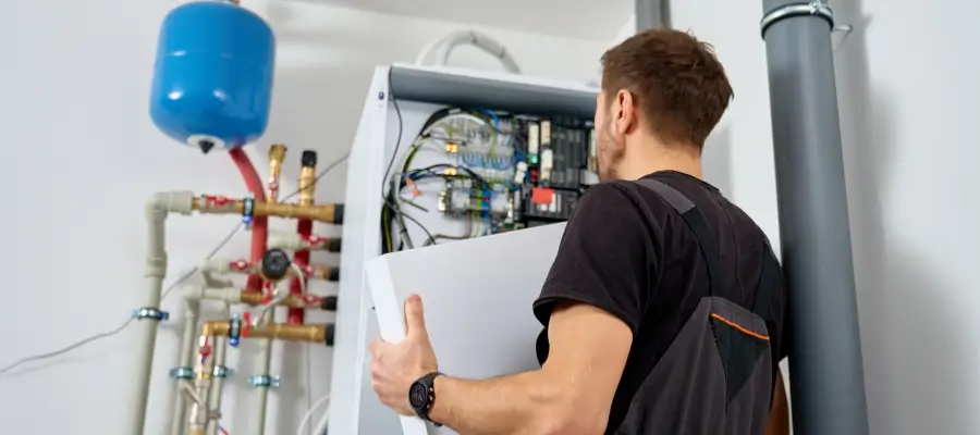 Technician diagnosing a Samsung dryer that runs without heating.